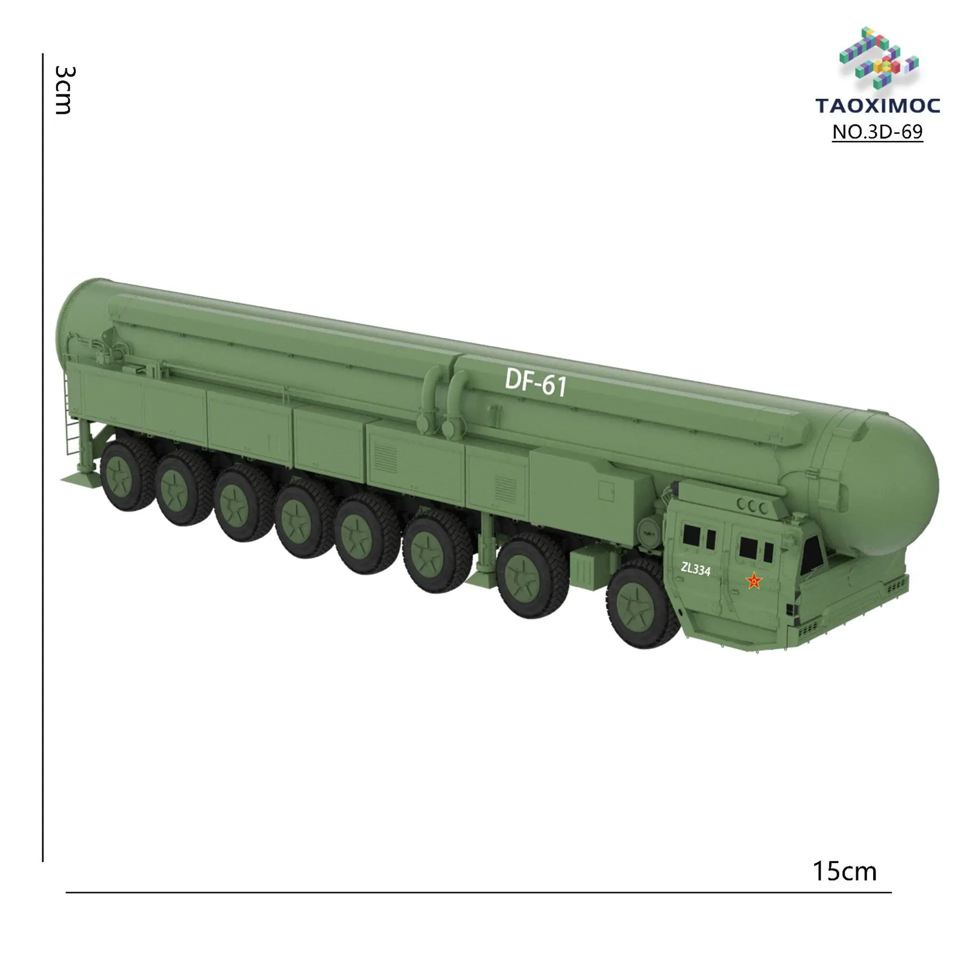 9.3 Wojskowa Parada DF-5C Pancerna Rakietownica DF-61 Figurka Akcji Rakietowa Wyrzutnia Strategiczna Interkontynentalna na Płynny Paliwo Model Drukowany w 3D Zabawka
