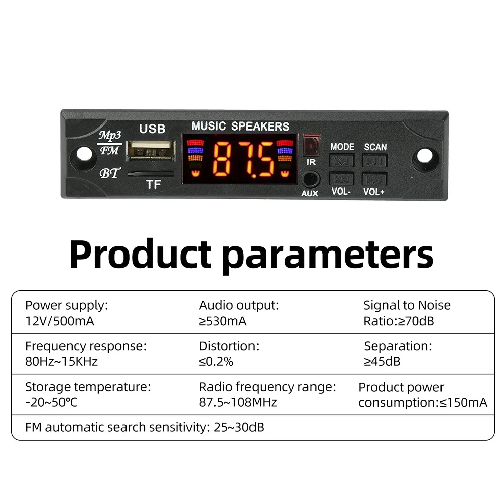 Bluetooth MP3-Audio-Decoder-Board 12V DC mit LED-Display, Fernbedienung, verlustfreier Multi-Format-Unterstützung für Auto-Audio – Detail 12