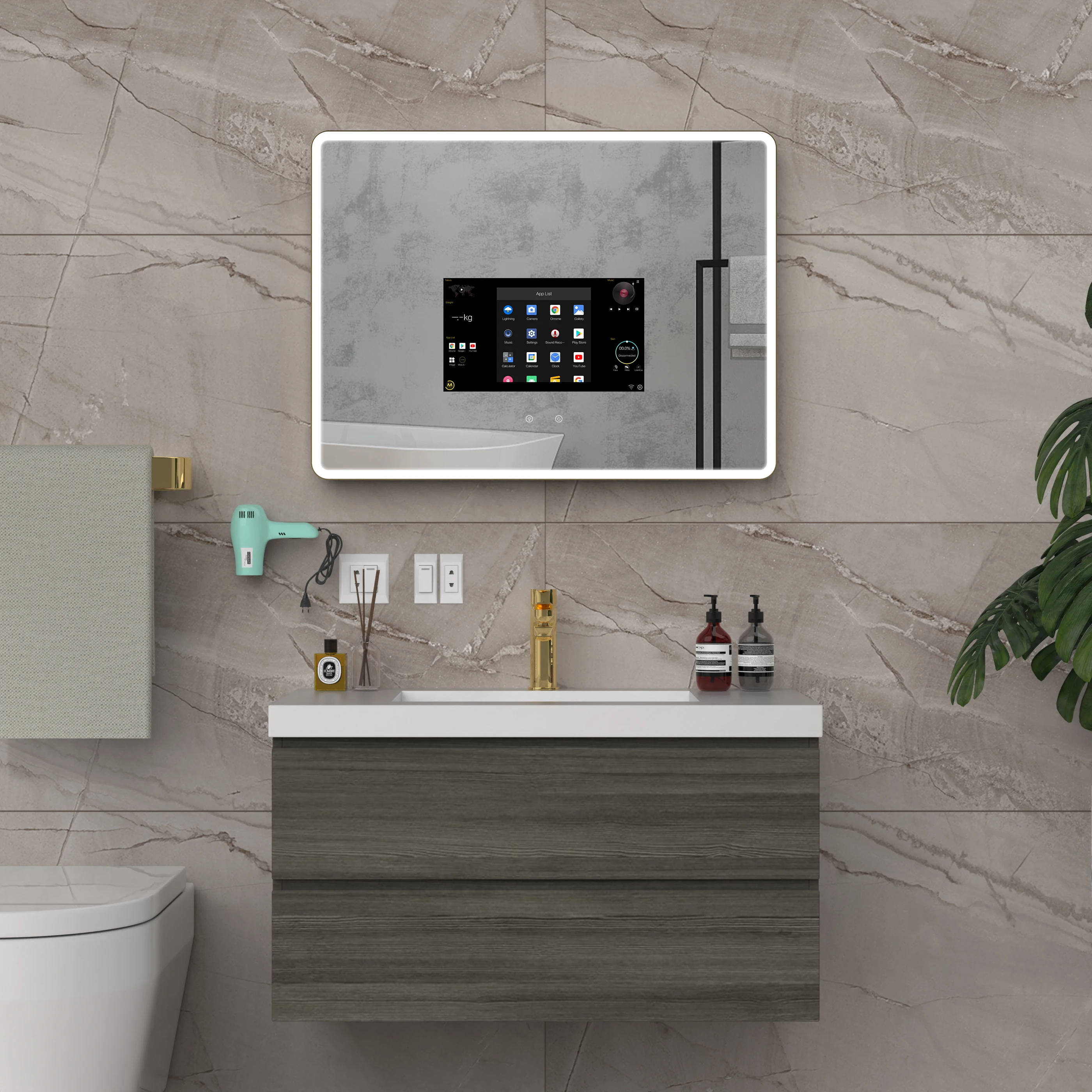 Modern Style Magic Mirror Intelligent LED Light Induction Detection Antifogging Bathroom TV Mirror Rectangle Shape Home
