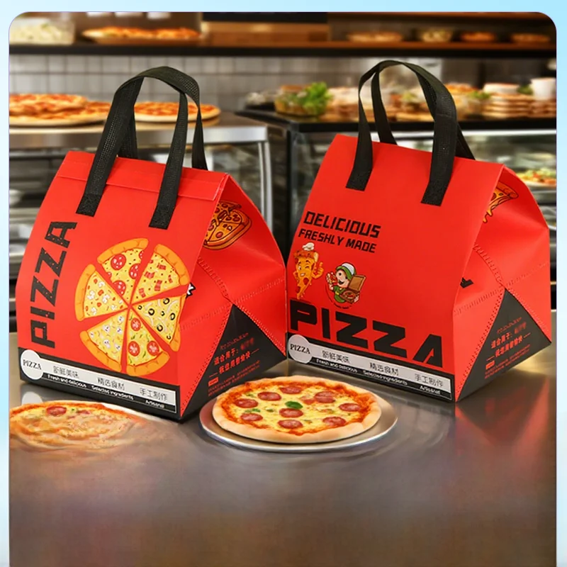 

Thiened Non-woven Pizza Burger Special Paaging Bag Aluminum Foil Insulation Hand-held Bag Cusizable Logo Printing