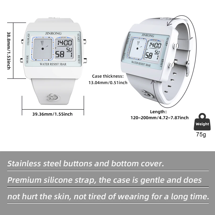 듀얼 디스플레이 남성 및 여성 스포츠 디지털 손목 시계, 방수 30M, 전자 구동 다기능 야외 시계