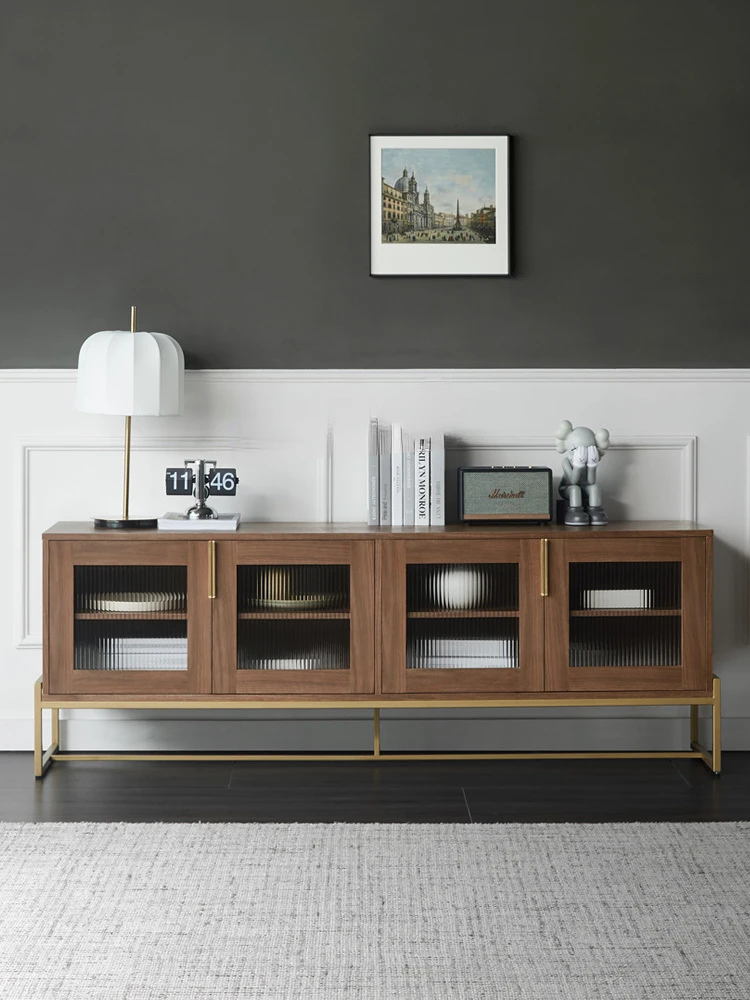 Modern Minimalist Solid Wood Audiovisual Cabinet Walnut Furniture Small Apartment Changhong Glass