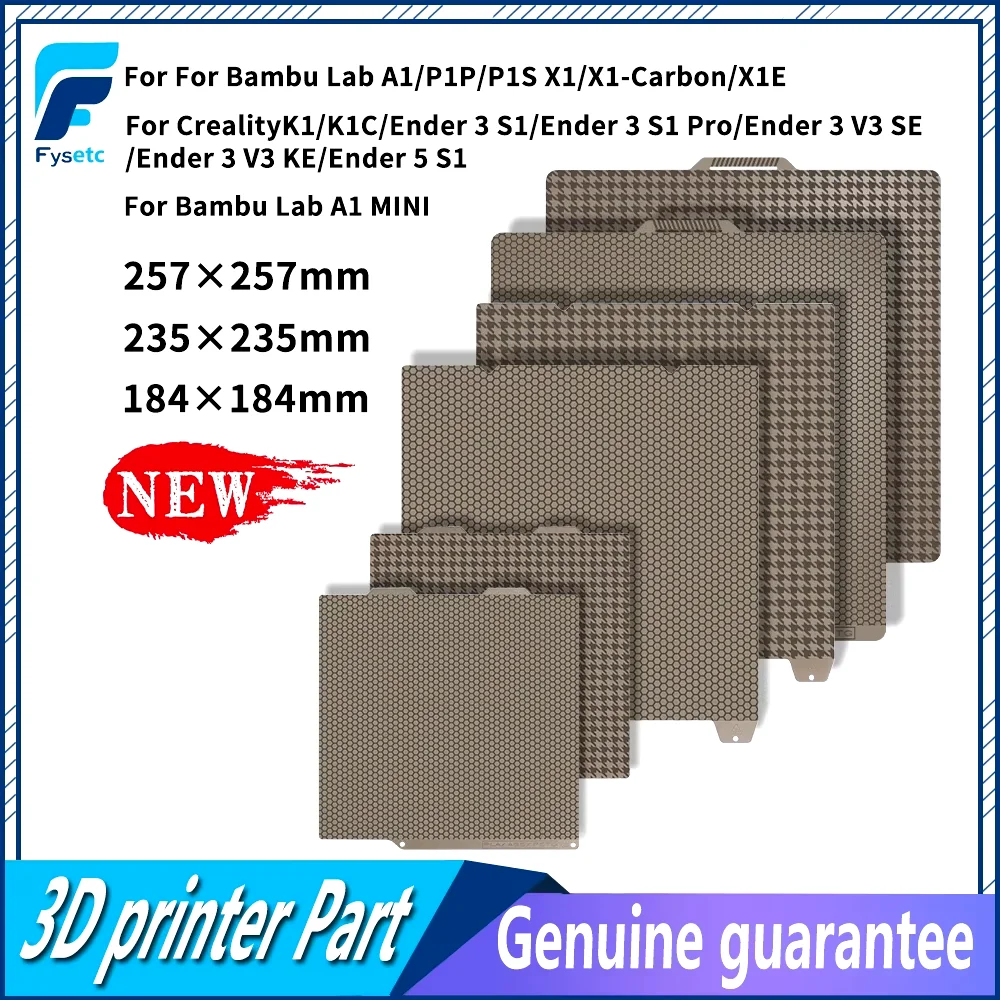 The Latest Version Build Plate for Bambu X1/P1 A1 mini Creality K1 Honeycomb PEI and Houndstooth PEl Double Printing Steel Sheet