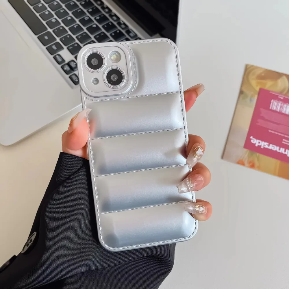 Niedliche Wellen-Daunenjacke-Handyhülle für iPhone XS X XR 7 8 Plus 11 12 13 14 15 Pro Max 16 16E Weiche, stoßfeste Schutzhülle