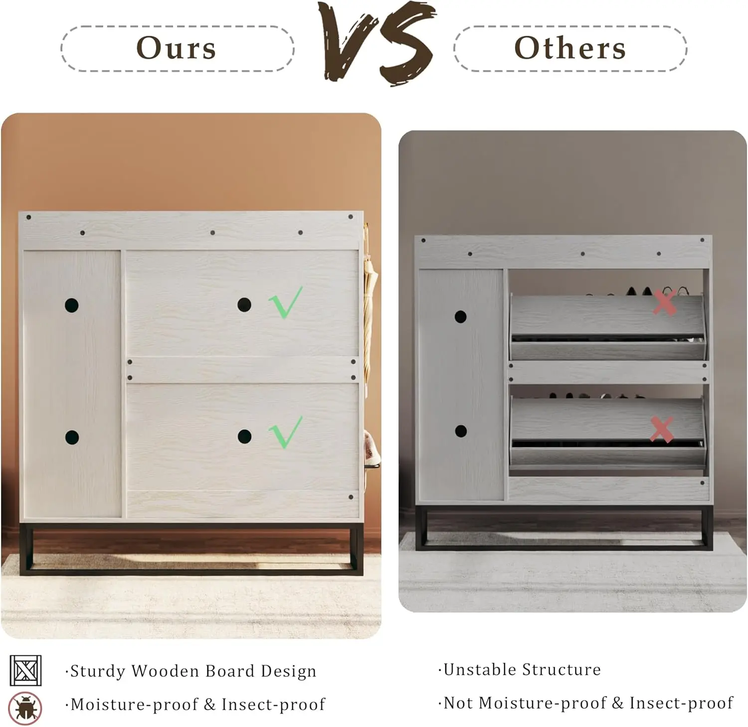 خزانة أحذية مع درجين قابلين للطي وخزانة جانبية، وخزانة أحذية مع أرفف قابلة للتعديل، وتخزين الأحذية مع درج وأحذية مثبتة