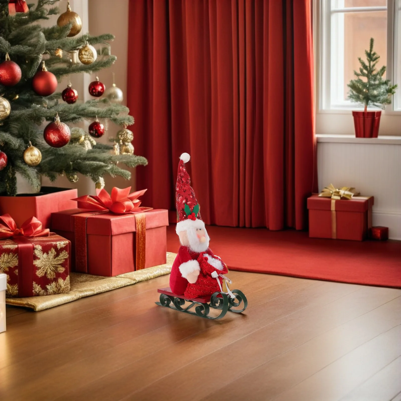 

Santa Claus Sled Christmas Table Decor Cute Desktop Ornament Holiday Home Festive Decoration Accent Holiday Santa Decoration