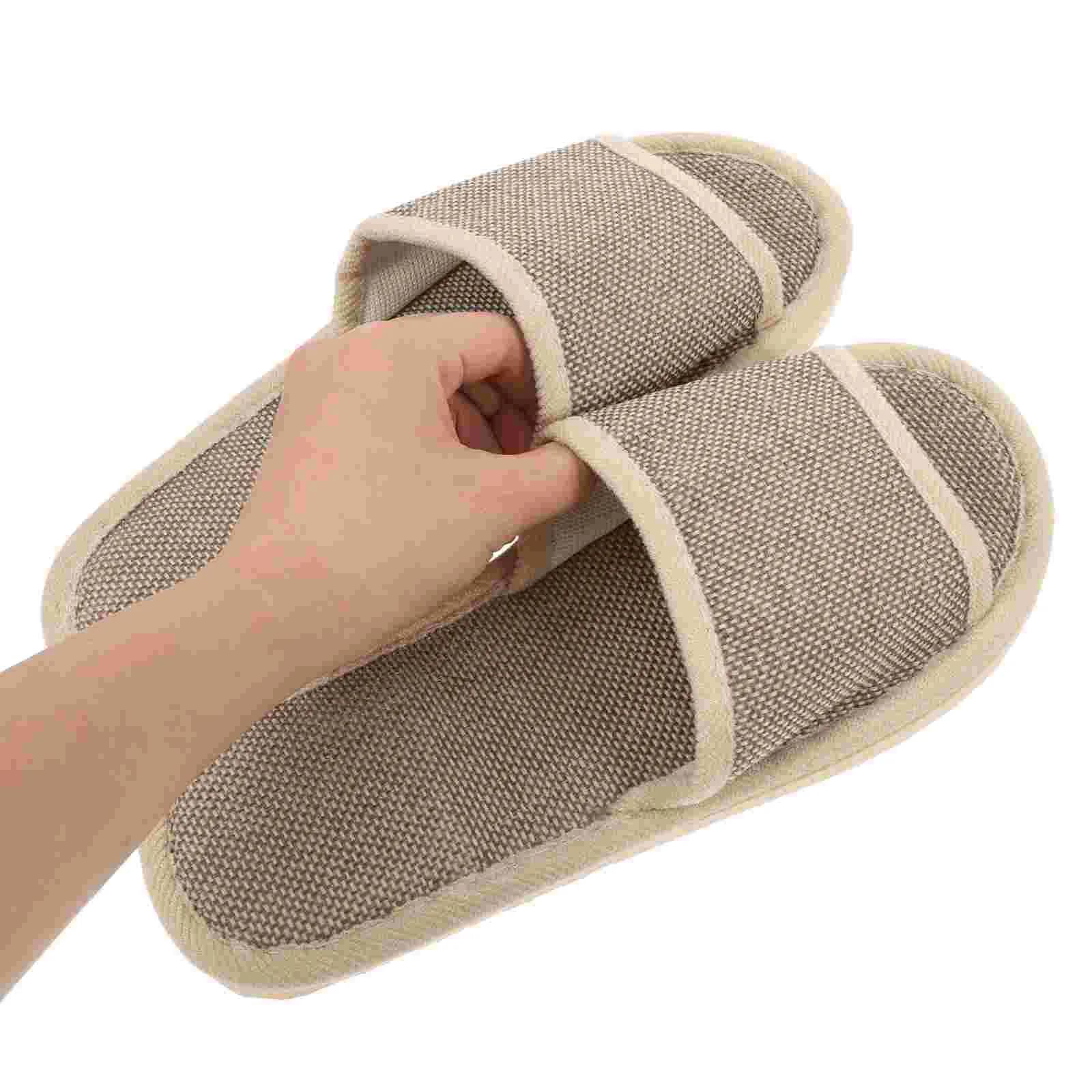 2 Pairs of 29cm Slippers Summer Anti EVA Bottom Cotton Linen Slippers for Hotel Home (Beige) Summer Slippers