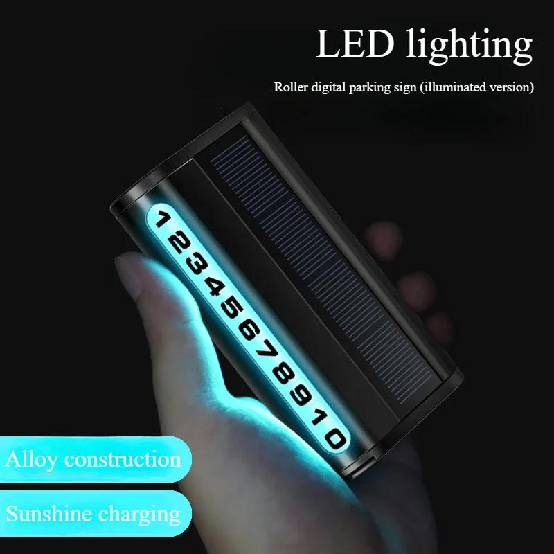 Temporary Parking Card Luminous Auto Parking Card Solar Charging Temporary Stop Phone Number Card for Car Interior Decor
