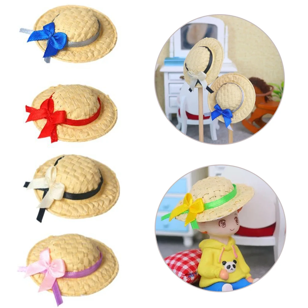 مصغرة الحجم بيت الدمية مصغرة اليدوية تصميم القش المواد دمية القش قبعة DIY بها بنفسك حماية الشمس دمية قبعة واقية من الشمس #1