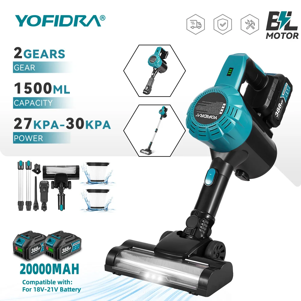 YOFIDRA aspirateur électrique sans brosse 1800W sans fil puissant aspiration outil de nettoyage ménager pour Makita 18V batterie broche
