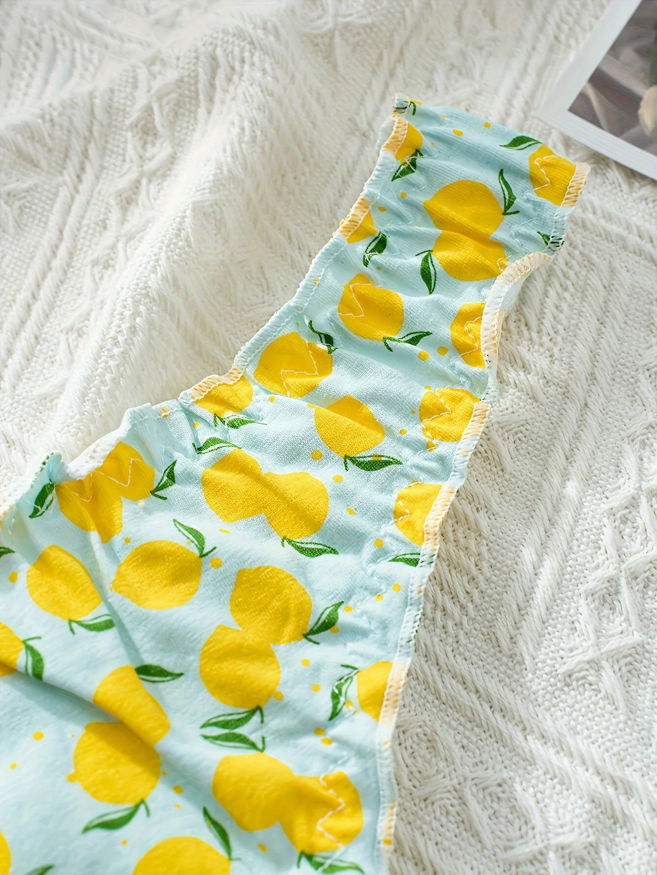 Tanga feminina com babados de algodão puro com padrão de frutas mistas de 5 peças, roupa íntima feminina confortável e enrugada