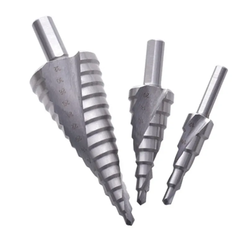 Broca de paso de flauta recta HSS de 3-12mm, 4-12mm, 4-20mm, cortador de agujeros de Metal y madera plateada, juego de herramientas de corte