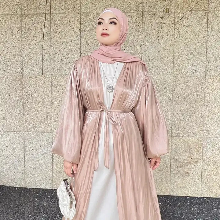 Robe Longue en Satin Élégant pour Femme Musulmane, Abaya Ouverte, Maxi, Hijab, Turquie, Arabe, Kaftan, Islam, Eid Ramadan, Dubaï, Caftan, Été