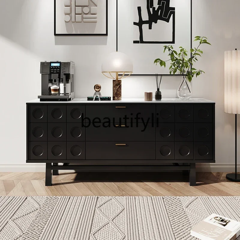 XZ1 خزانة جانبية لتناول الطعام من الخشب الصلب، خزانة بلاطة صخرية فاخرة إيطالية خفيفة، خزانة تخزين مزخرفة عتيقة متوسطة #2