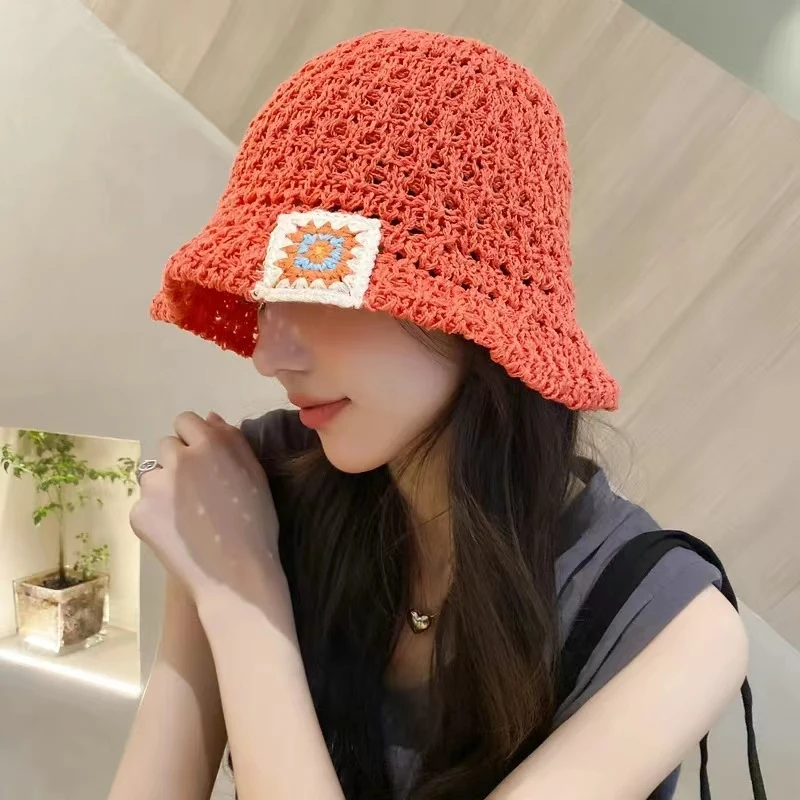 Knitted Floral Bucket Hats For Women Spring Summer Travel Sunshade Hat Female Crochet Fishermen Cap Outdoor Basin Cap Gorros