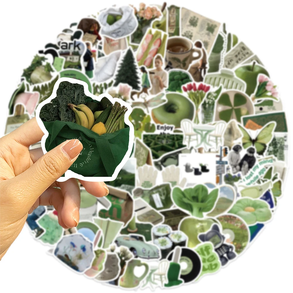 สติกเกอร์ลายกราฟฟิตี้สไตล์เกาหลี สีเขียวมะกอก 10/30/50/124 ชิ้น สำหรับตกแต่งสมุดภาพ โทรศัพท์ กีตาร์  งานศิลปะสวยงาม