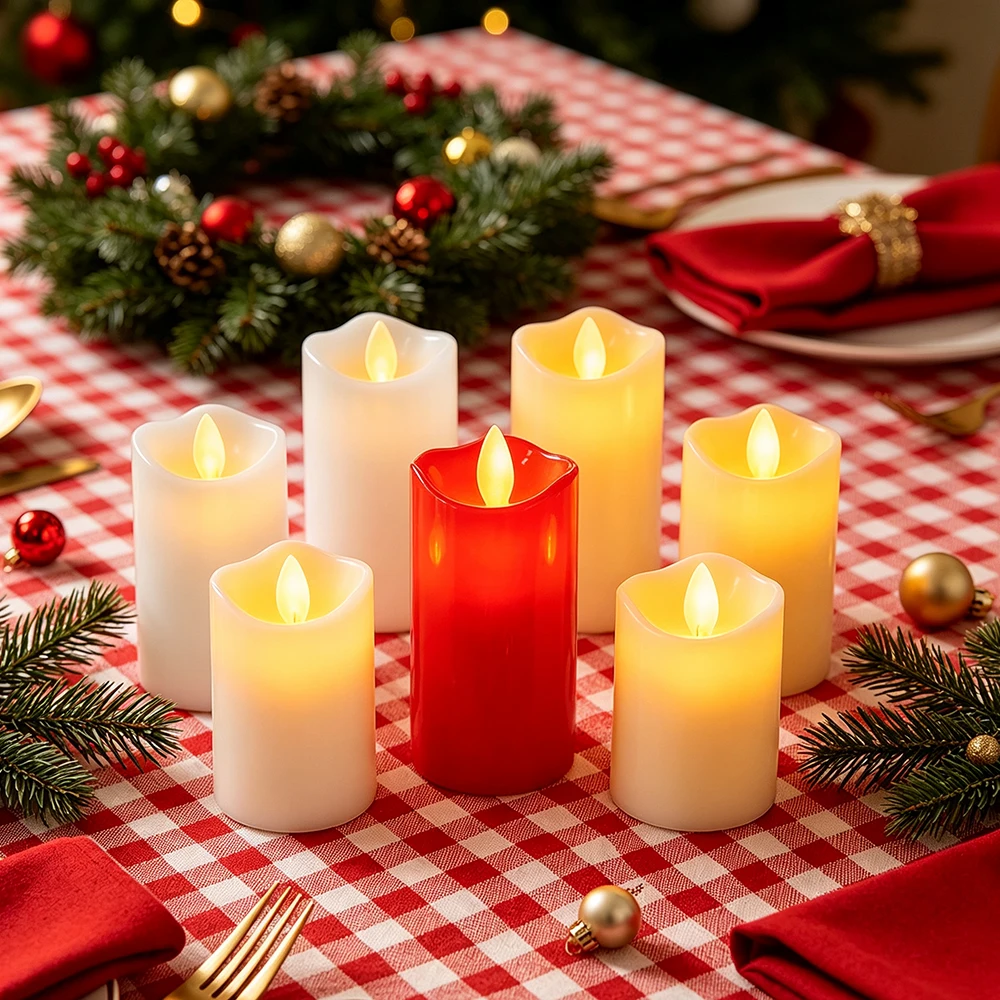 3pcs LED Flameless Candles Set, LED Plastic Flickering Candle Light for Halloween, Chriatmas, Thankagiving, Wedding, Party Decor