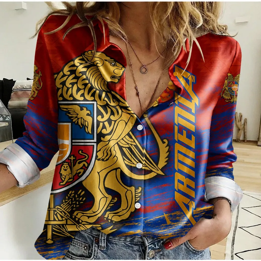 

Hot Selling New Autumn Women's Button Design Elegant Top Armenian Print Women's Satin Long Sleeve Shirt Luxury Shirt