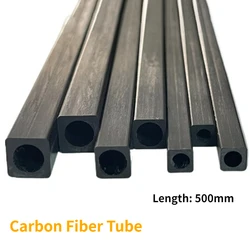 Length 500mm Carbon Fiber Tube OD 2mm-8mm Outer Square Inner Round Tube High Strength Light Weight DIY Model Part Accessory