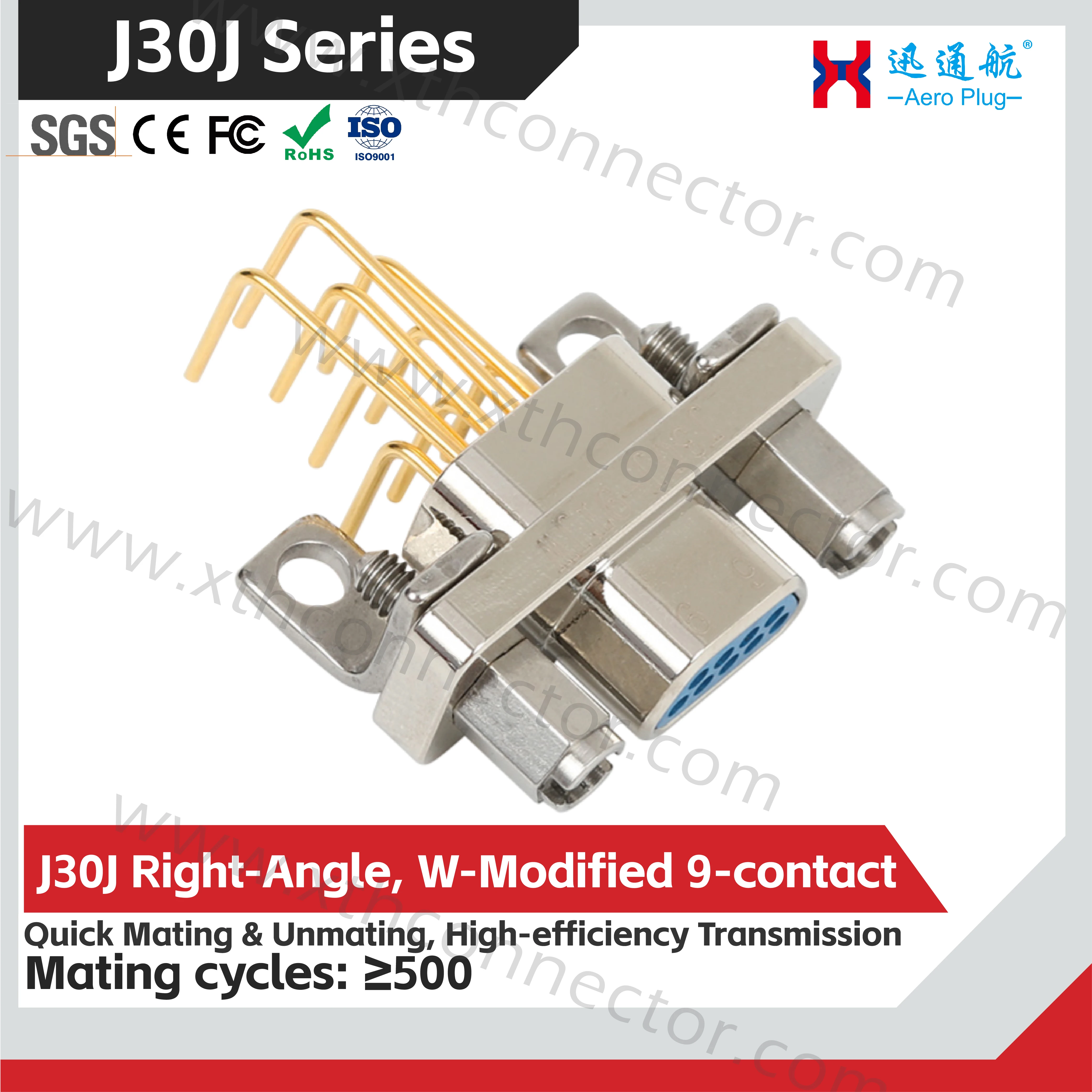 9-pin J30J-9TJW 9TJWP7 micro-rectangular connector, angled plug, printed circuit board connector, aviation plug and socket
