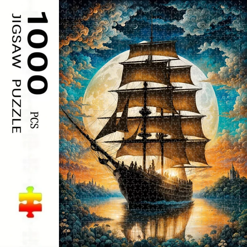 Sailing Under The Moon 500/1000/1200/2000 PCS Jigsaw Puzzles Challenging Family Activity Games for Gameroom Bedroom Unique Gifts