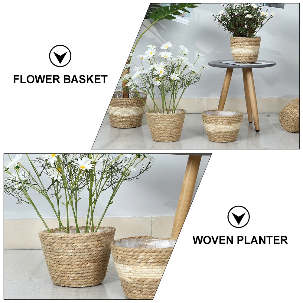 

1pc Straw Woven Flower Baskets Natural Handmade Plant Holders Decorative Hanging Storage Basket for Home Kitchen Bedroom Office