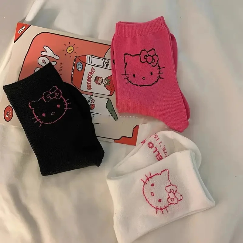 Sanrio New High Quality HelloKitty Black and White Letter Women's Socks Comfortable Soft and Exquisite Casual Women's Socks