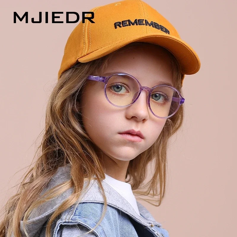 MJIEDR TR90 Children Blue Light Blocking Eyewear Fashion Retro Round Flat Mirror Mobile Phone Anti-Radiation Glasses