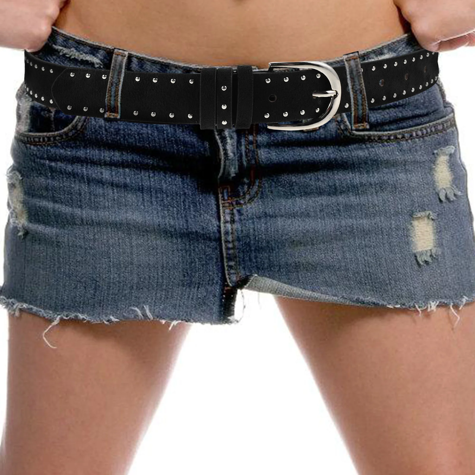 الجلد المدبوغ رصع حزام للنساء النمط الغربي فاسق حزام قابل للتعديل خمر مشبك حزام العصرية السيدات الخصر سلسلة ل #3