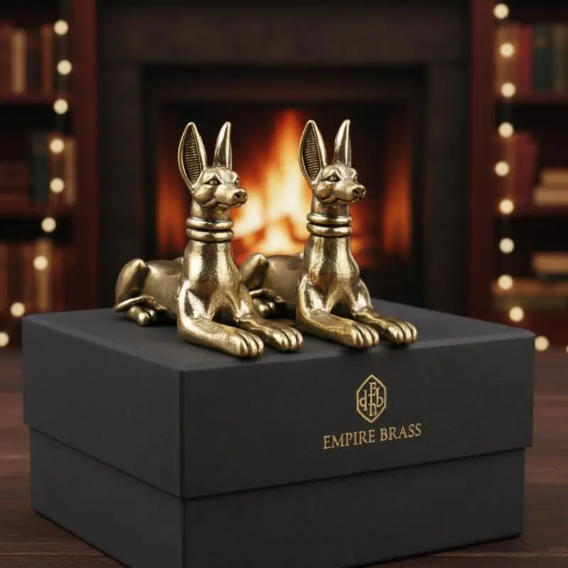 Messingfigur eines ägyptischen Pharaonenhundes, Retro-Handgefertigte Kupferhundestatue für Boho-Wohndekor, Sammlerstück für Tierliebhaber, Geschenk – Detail 12