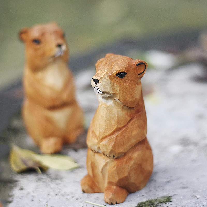 Handmade woodcarving marmot ornaments solid wood marmots animal desktop decoration wood crafts