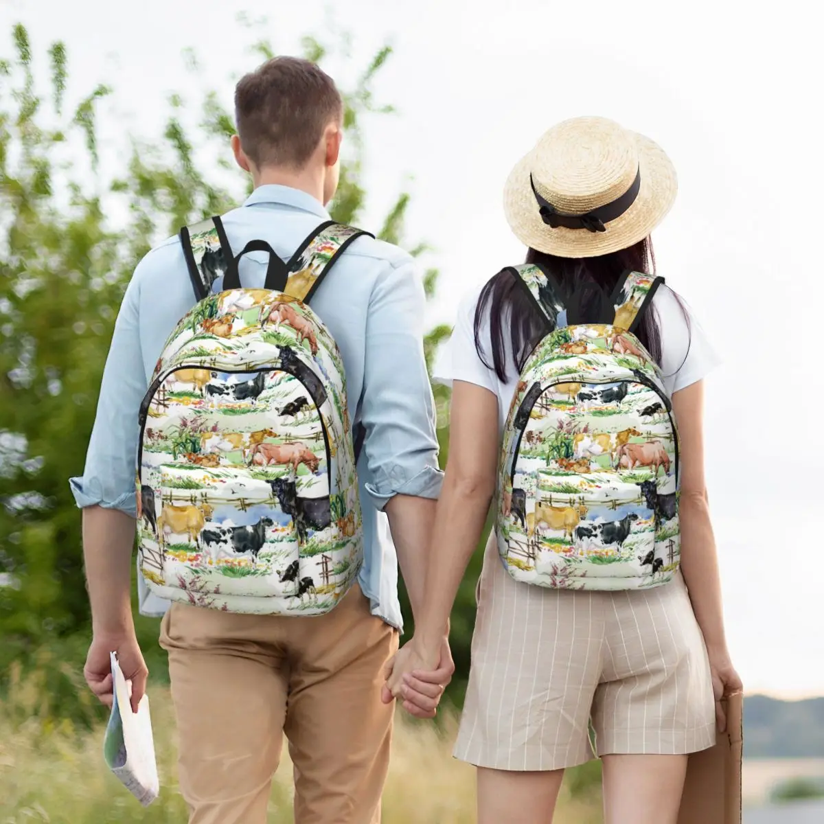 Zaino per mucche da latte per animali da fattoria ad acquerello zaino per studenti delle scuole medie superiori del villaggio Life Bookbag uomo donna Daypack per i viaggi