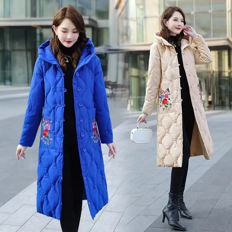 2024 New Women\'s Down Parkas Winter Jacket Big Thick Slim Coat Fashion Hooded Cotton Outerwear Long Winter Woman Coat