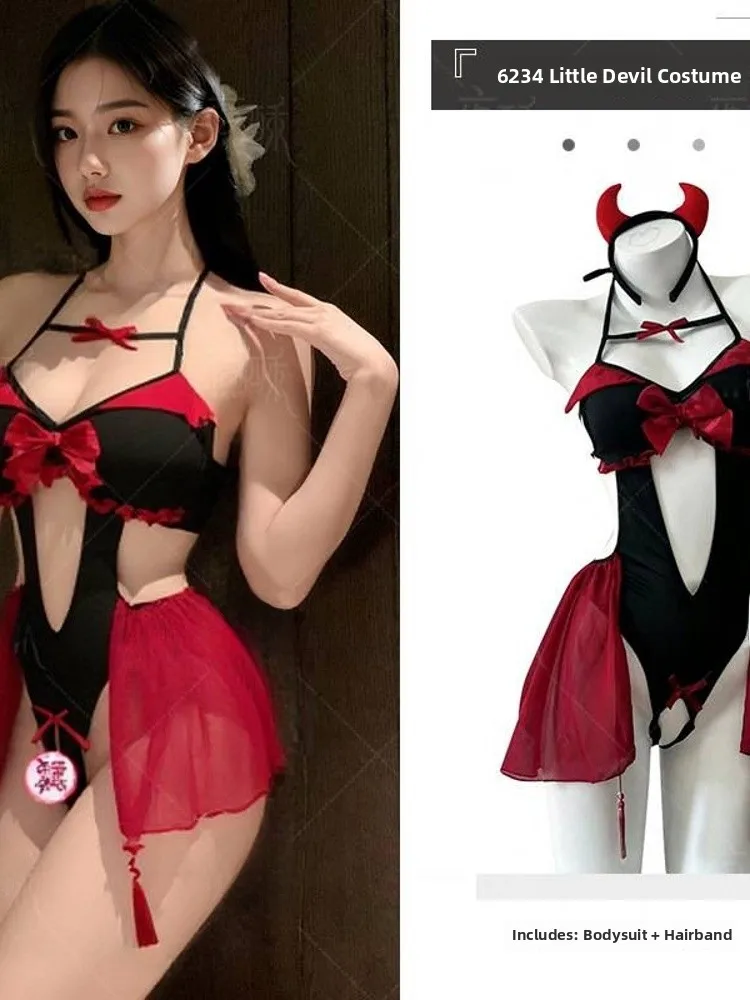 Conjunto de Lencería Sexy de loween para Mujer, Talla ande, Tema de Juego, Dlo Puro, Navidad, Divertido, Manga Corta,...
