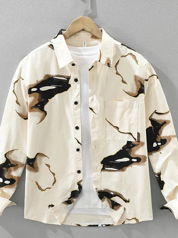 

Модная мужская повседневная свободная мужская одежда Long Sve Cotton irt с воротником с принтом, осенняя новая удобная дышащая мужская верхняя одежда