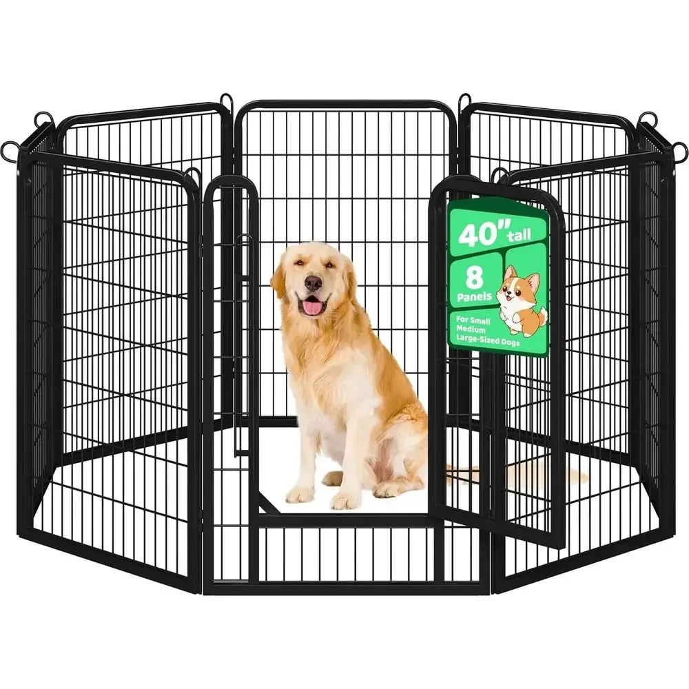 

40 8-Panel Heavy-Duty Metal Dog Playpen for Indoor/Outdoor Use, Ideal for RV, Camping, Yard, and Garden, Black