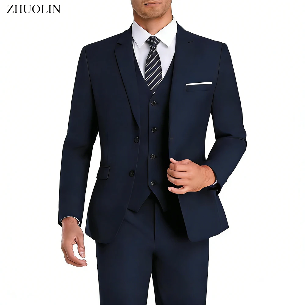 Herrenanzug-Set Hochzeit 3-teilig Slim Fit Formelles Business-Outfit Bräutigam Smoking Blazer Jacke Hose für Herren Büro Arbeit Party Abschlussball