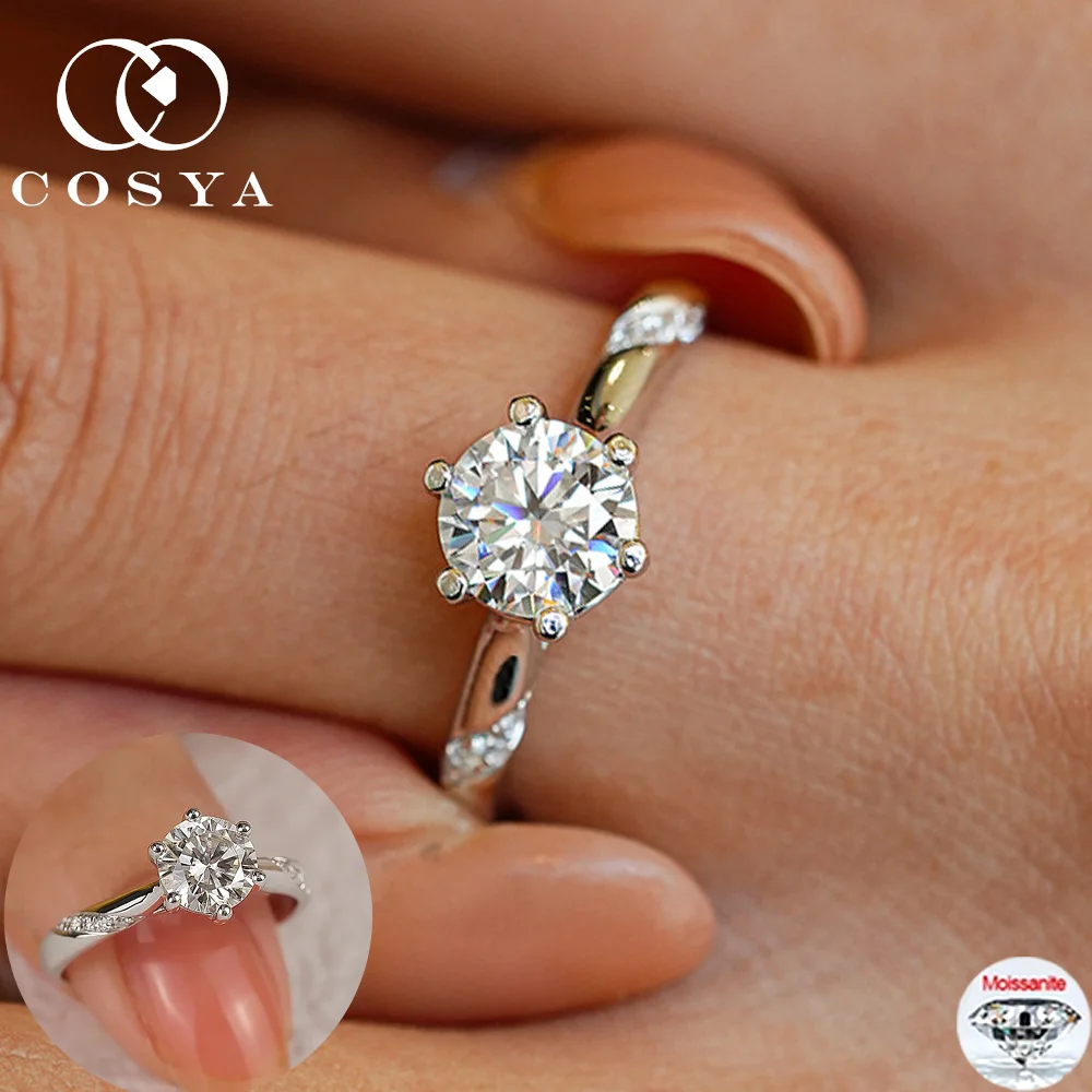 

COSYA 1/2/3CT D Color Moissanite Diamond Ring S925 Silver Certified D Lab Diamond Wedding Band For Women Classic Fine Jewelry