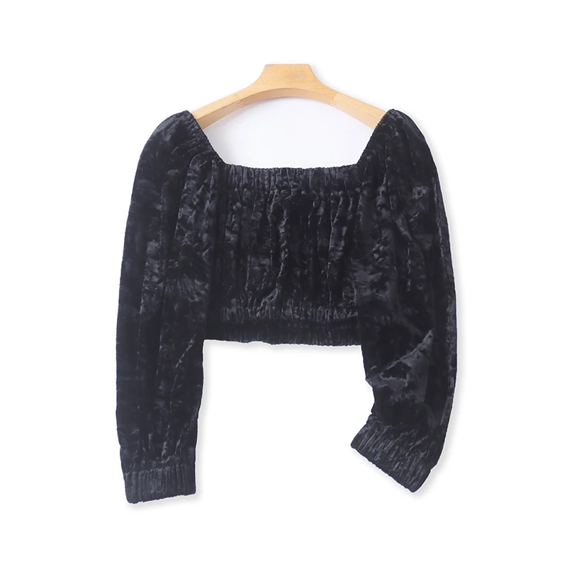 Gold Velvet Square Collar ort Women's irt Faionable Slimming Overhead Top Belly Baring Base Layer T-irt Summer 2025