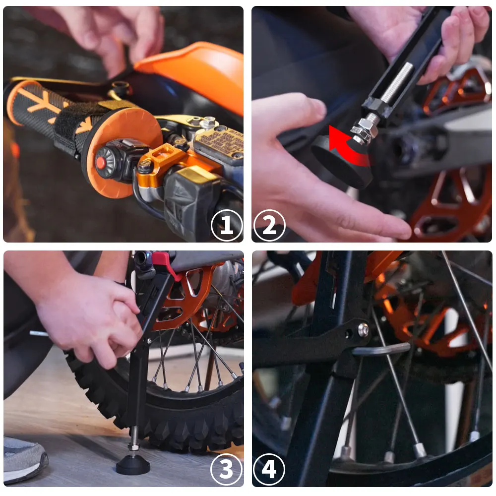 حامل عجلة الدراجة النارية، حامل الوسادة، مقبض عالمي محمول، جانب واحد، أمامي وخلفي، أداة إصلاح الإطارات القابلة للطي #4