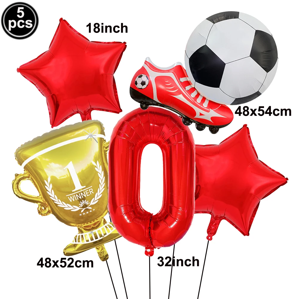 5pcs Soccer Trophy Sneakers Balloon 0-9 Number Balloon Set for Kids Football Birthday Decors Soccer Sports Theme Party Supplies view 2