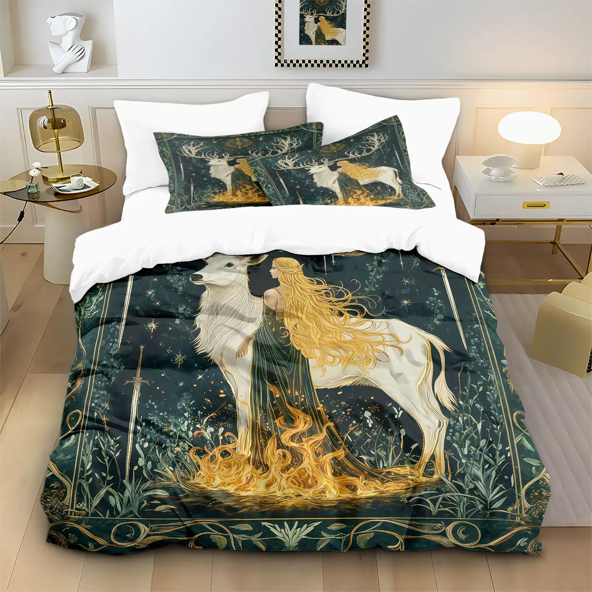 3pcs Sacred Saint Reindeer Printed Core free Down Duvet Cover Set Comfortable Bedroom Bedding Decoration Machine Washable