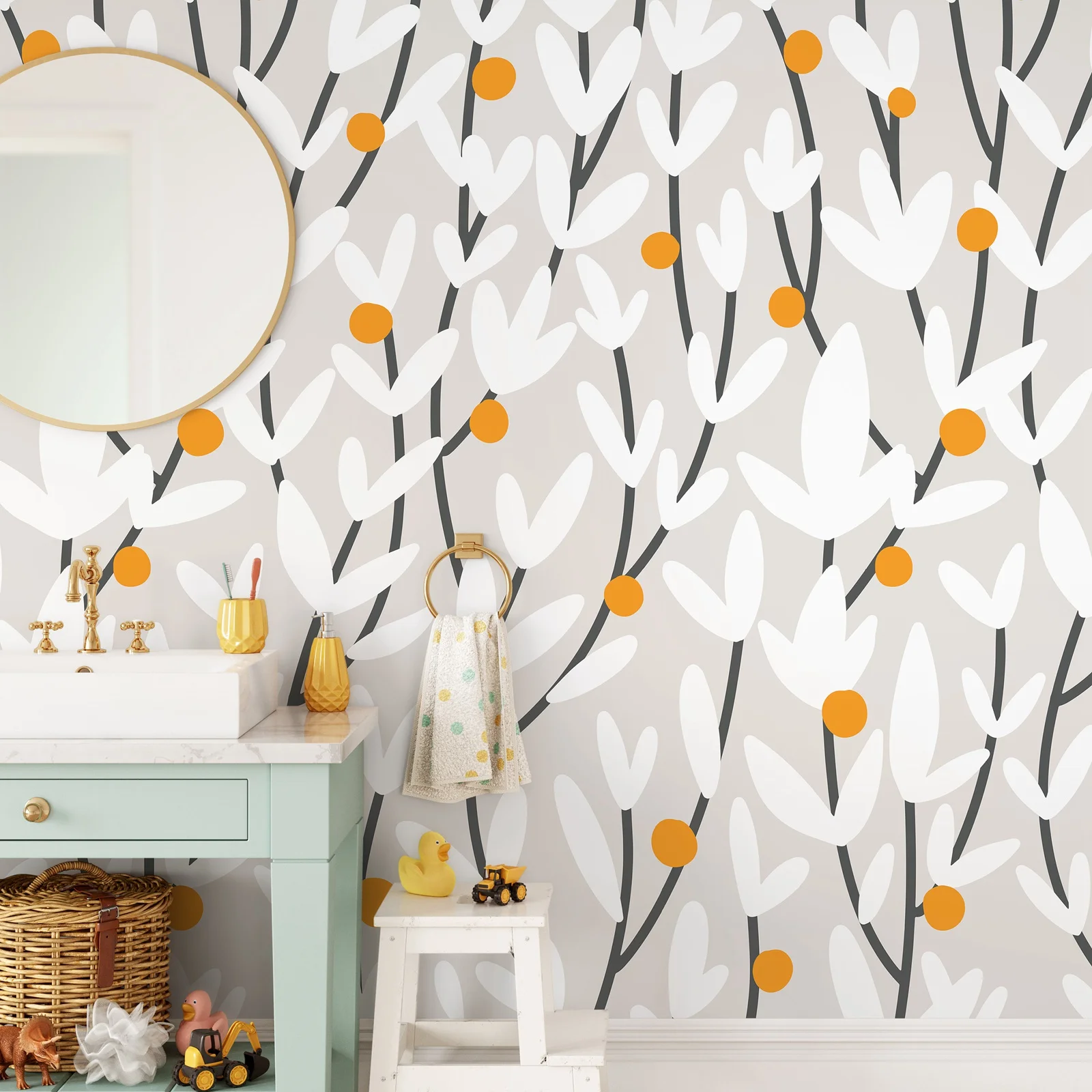 White Floral Wallpaper Peel and Stick,Removable Wall Papers For Home Decorations /Children's Room,Nusery Wall Art,50cm*300cm