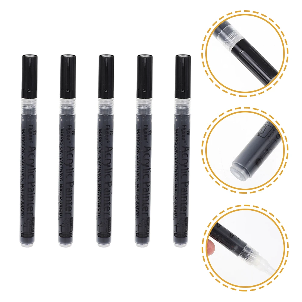 

5pcs Acrylic Paint Markers 0.7mm Fine Tip Black Color Supplies for Coloring Painting Writing Sketching Illustration Creative