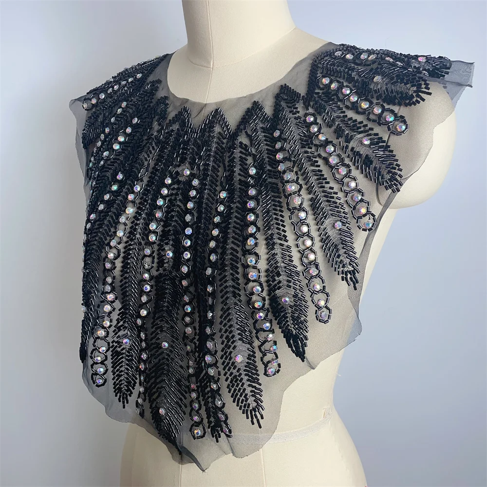 1PCS 1PCS sew on fashion wedding rhinestone beaded African collar necklace patches appliques for party DIY or clothes