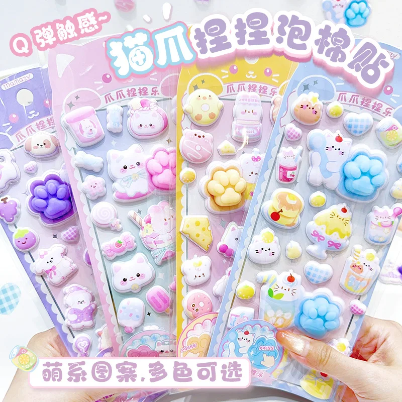 Pegatinas 3D de Patas de Gato Wow Sai, Adhesivos Lindos de Dibujos Animados para Aliviar el Estrés, para Niños, Guka, Scrapbooking, Decoración de Fundas de Teléfono y Diarios