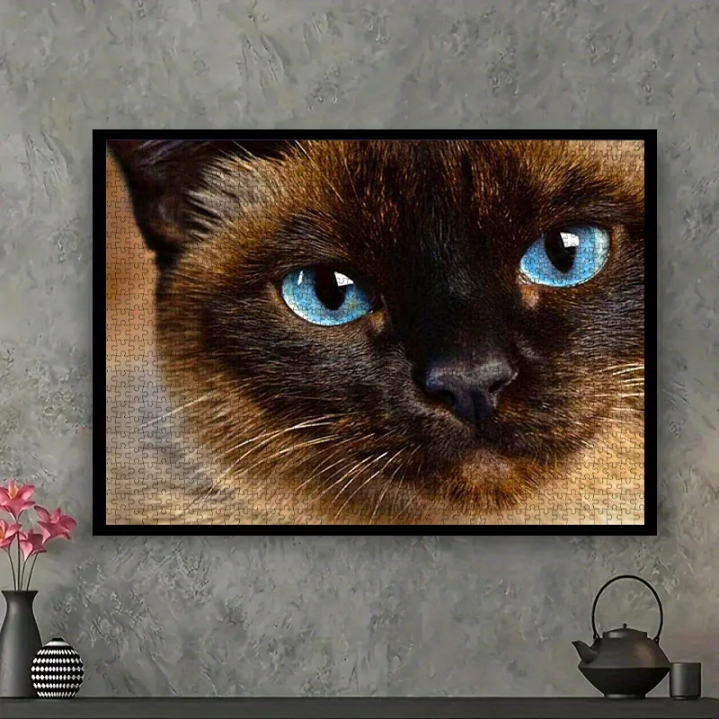 놀라운 파란 눈을 가진 고양이 클로즈업 장면 직소 퍼즐 성인 애완 동물 테마 지적 게임 홈 레저 장식 퍼즐 장난감