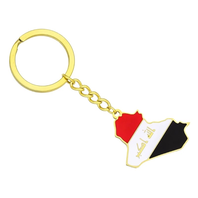 Exquisite Iraq Flag Keyring Long Lasting Iraq Map Keychain Non Fading Titanium Steel Key Holder Suitable for Travelers