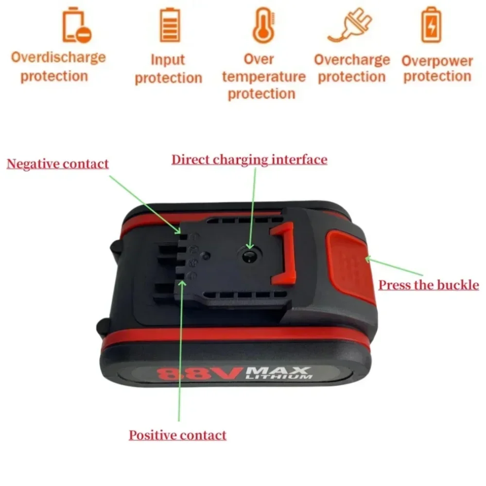 Baterai Li-ion Isi Ulang 88V 3000mAh Untuk Peralatan Listrik Worx Dan Gergaji Mesin Dengan pengisi daya