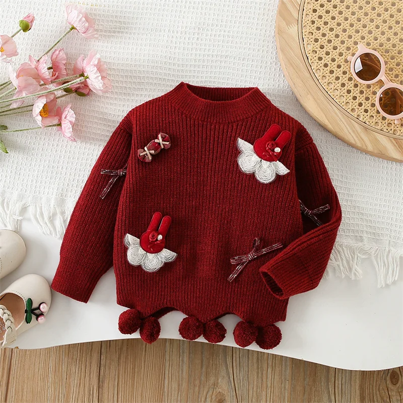 Baby Girls Sweaters Winter 2026 New Kids Warm Knit Pullover Children Autumn Trendy Jumper Toddler Fashion Clothing 2-6 Years Old